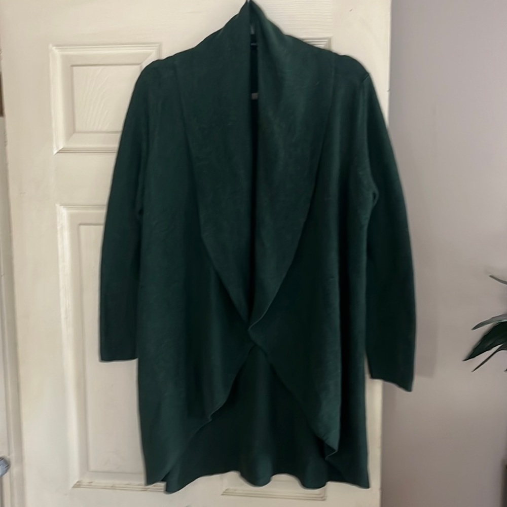 Eileen fisher large forest green shawl collar cardigan. Cotton/ linen viscose